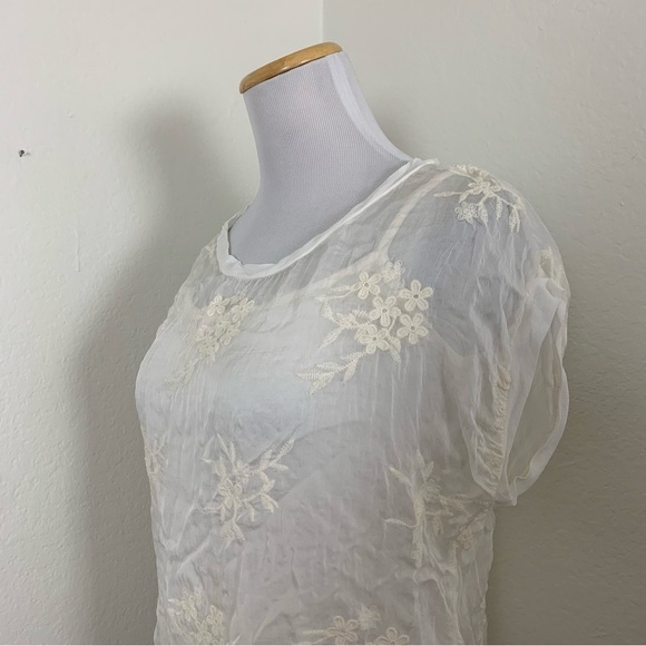 Boho Chic Ethereal Semi Sheer Embroidered Silk Blend Top Womens S Floral Italy - Picture 12 of 17